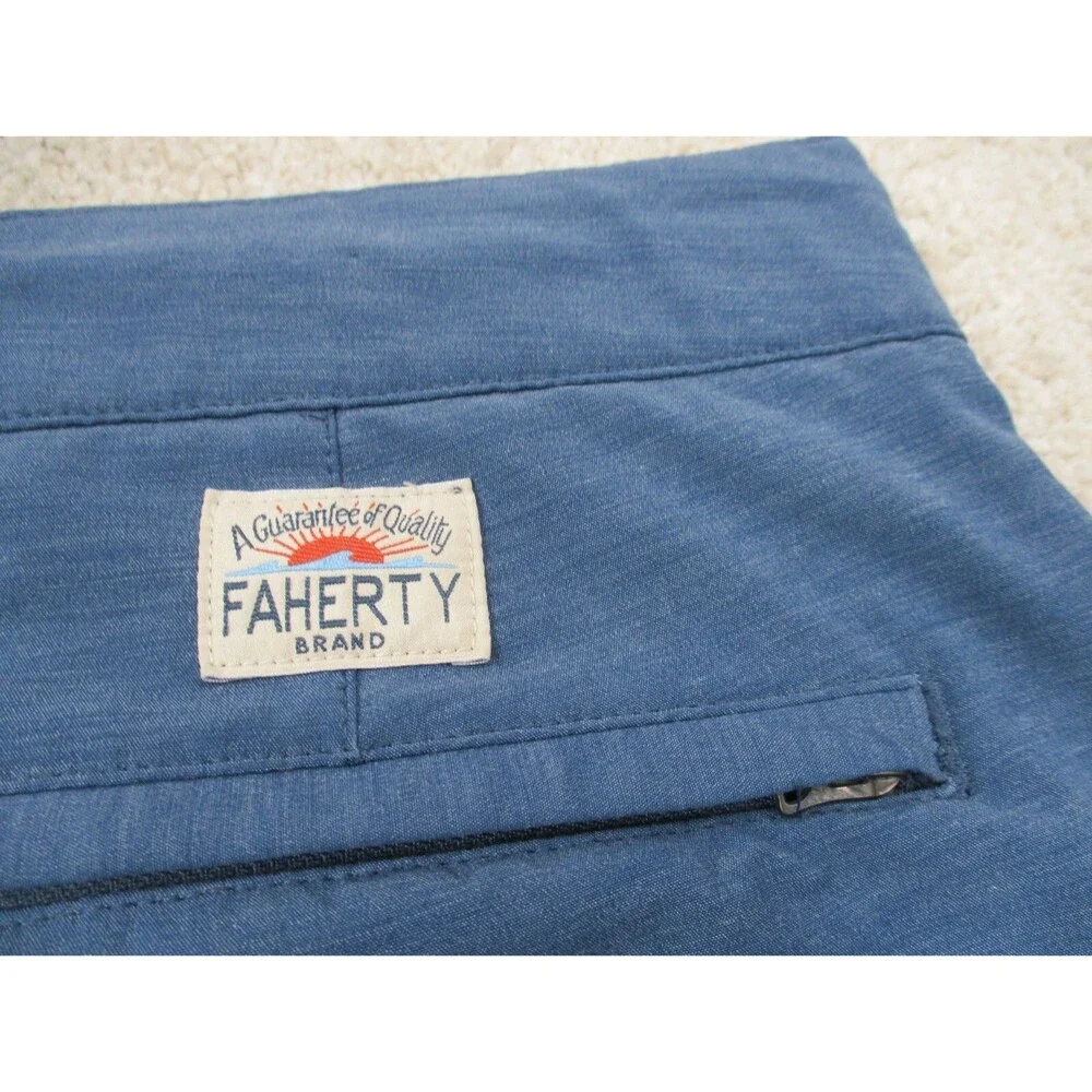 Faherty All Day Shorts Adult 38 Blue Performance Stretch Drawstring Casual Mens